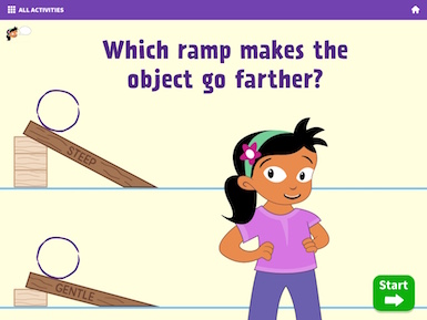 A screenshot from the app of a character introducing a ramp experiment.