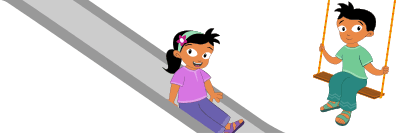 Characters on slide and swing