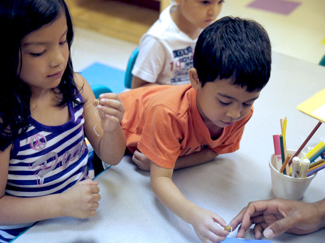 Students examine sprouting seeds.